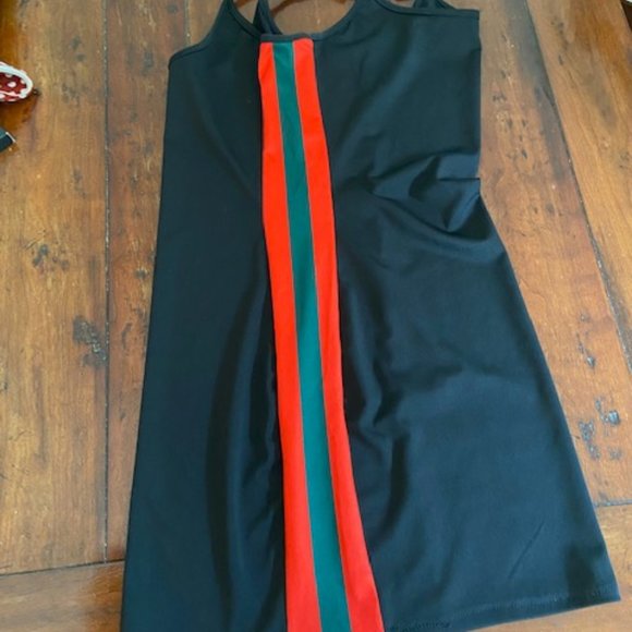 Red and Green Stripe Black Bodycon Dress - Picture 3 of 5